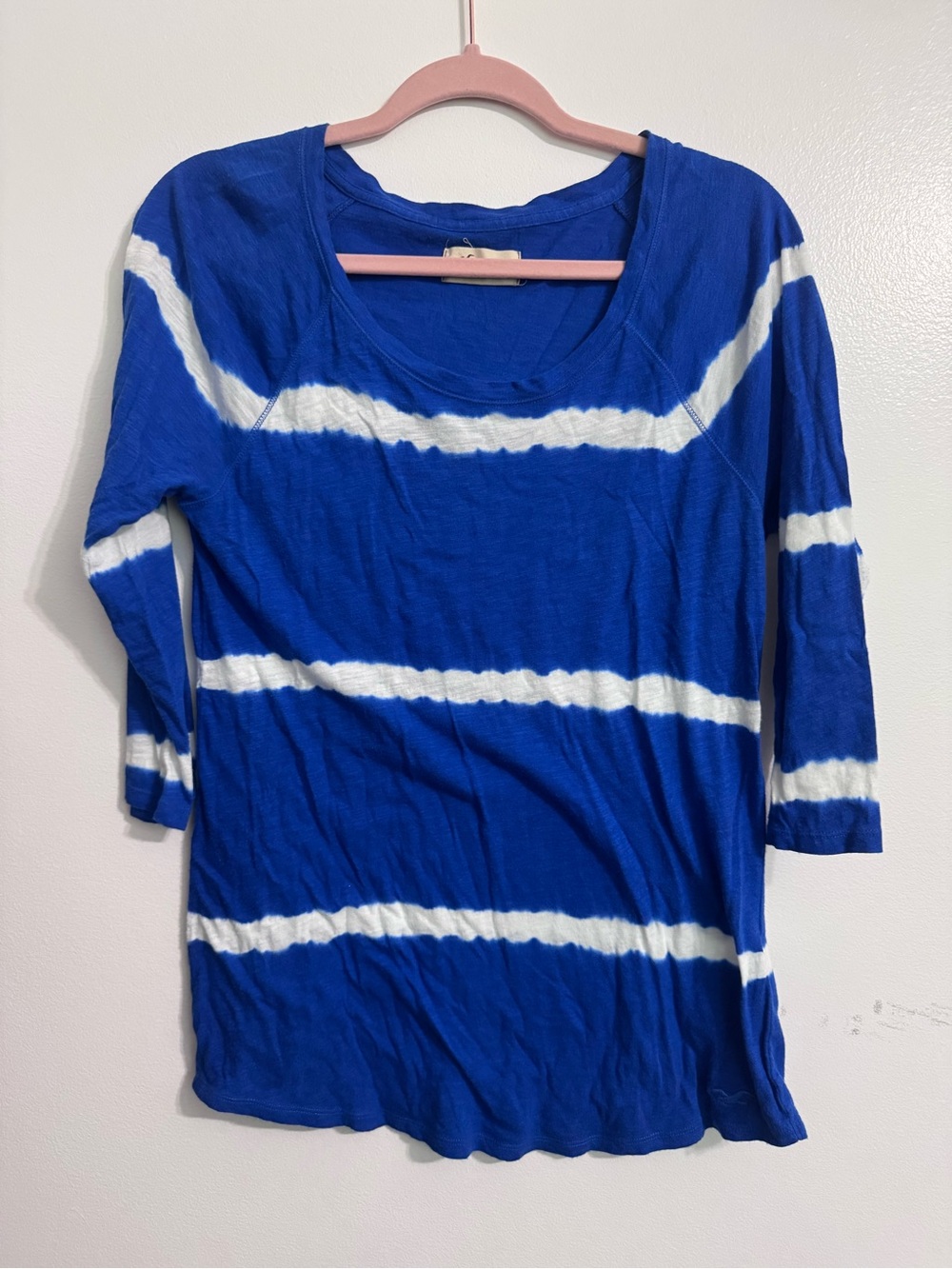 Hollister Royal Blue and White Striped Scoop-Neck Long Sleeve Tee
